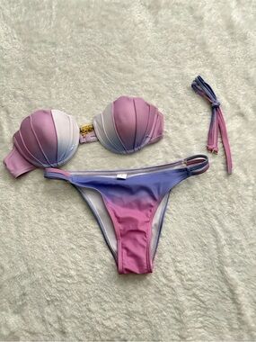 Ombre Mermaid Shell-Style Bikini Set in Pink & Lavender